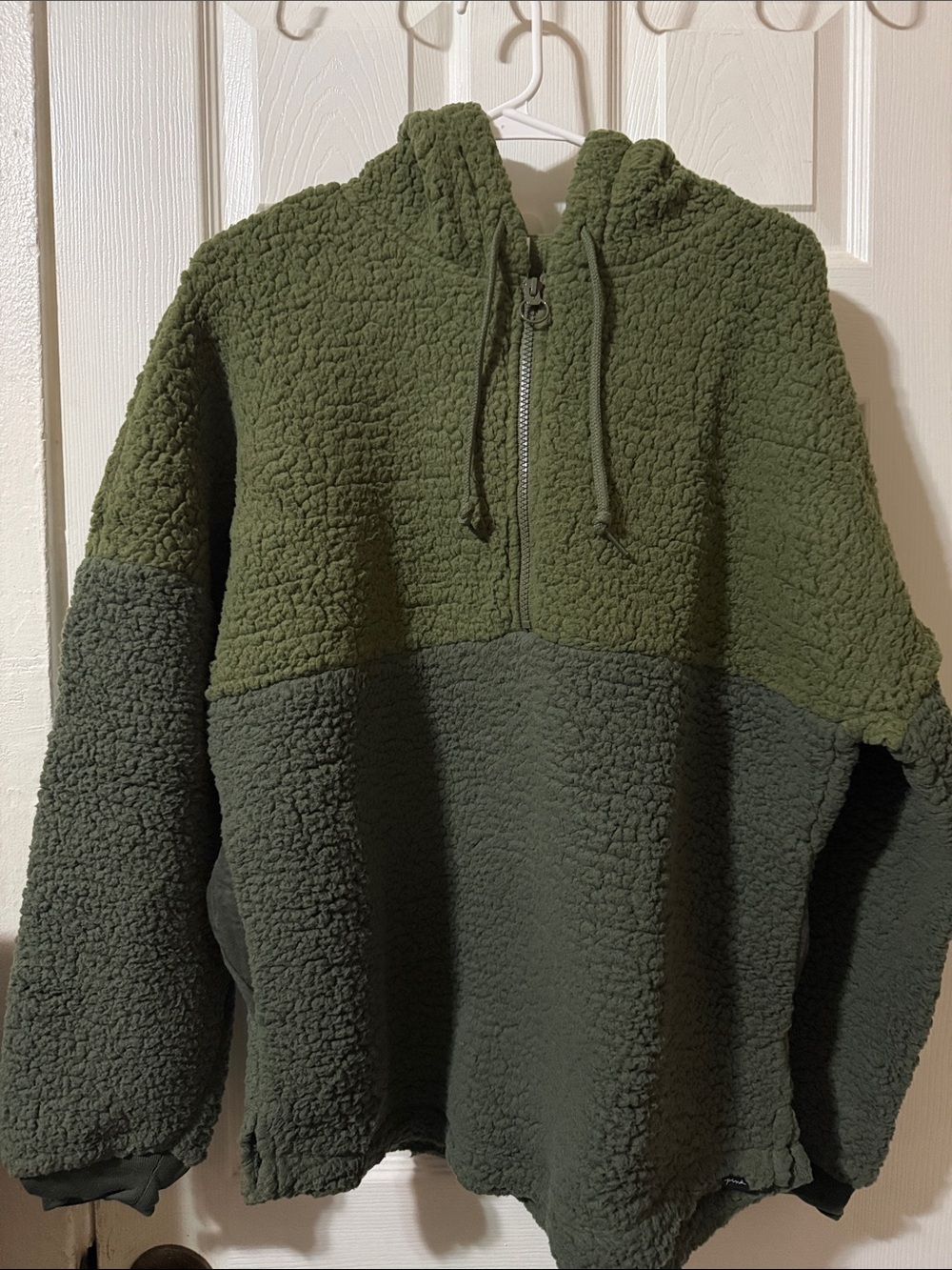 PINK Victoria's Secret Olive Green Sherpa Zip Hoodie